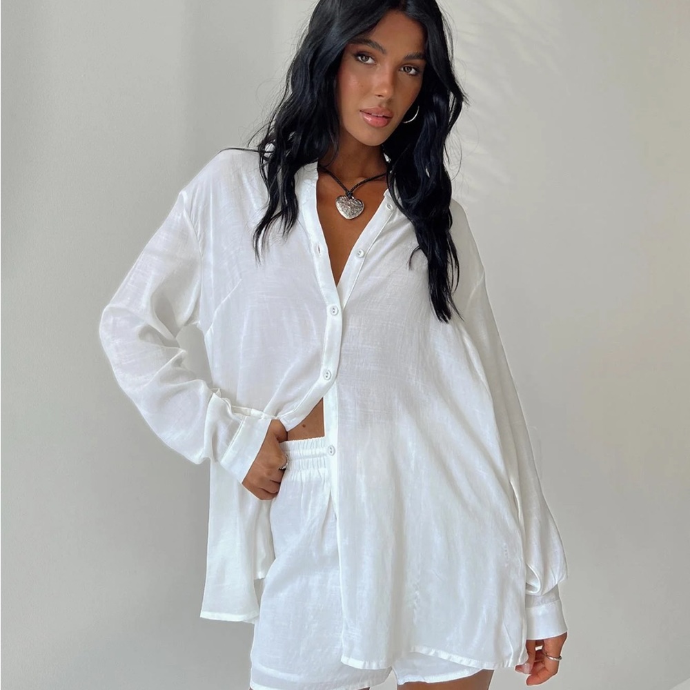 Princess Polly White Button-Up Shirt and Shorts Set